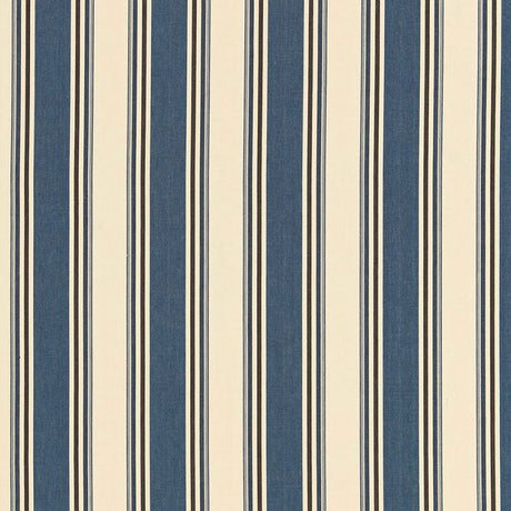 Schumacher Loren Stripe Marine Fabric - Eade's Wallpaper