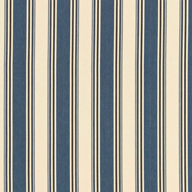 Schumacher Loren Stripe Marine Fabric - Eade's Wallpaper