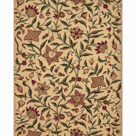 Schumacher Somerset Crewel Red/Green Fabric - Eade's Wallpaper