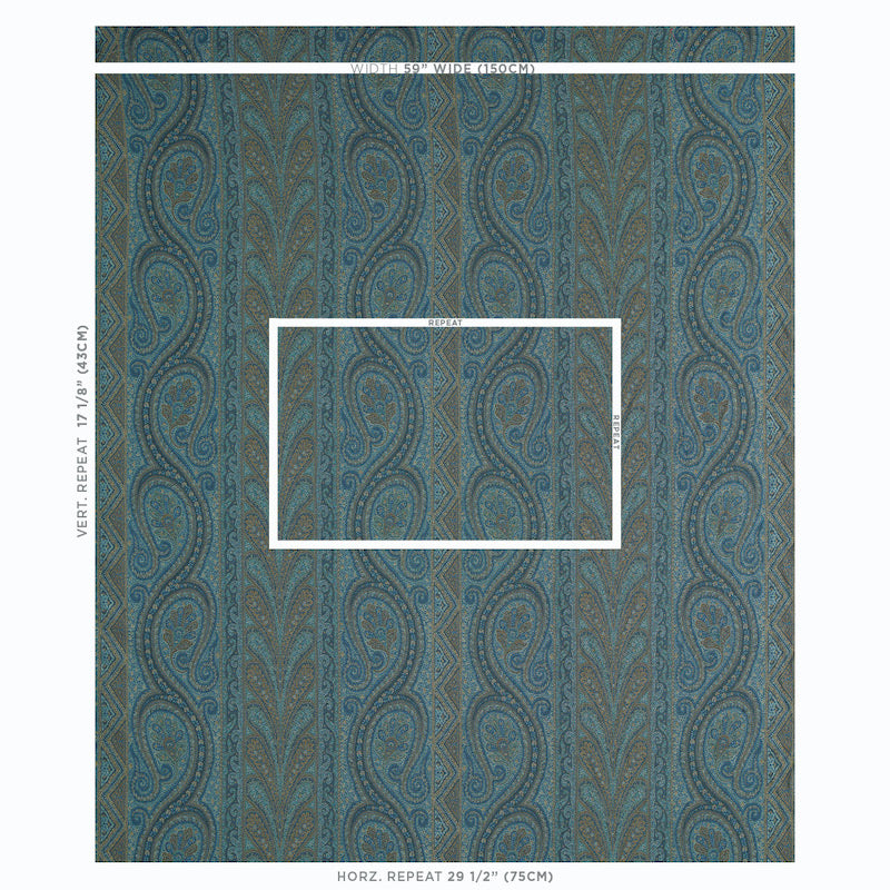 Schumacher Chatelaine Paisley Blue Fabric