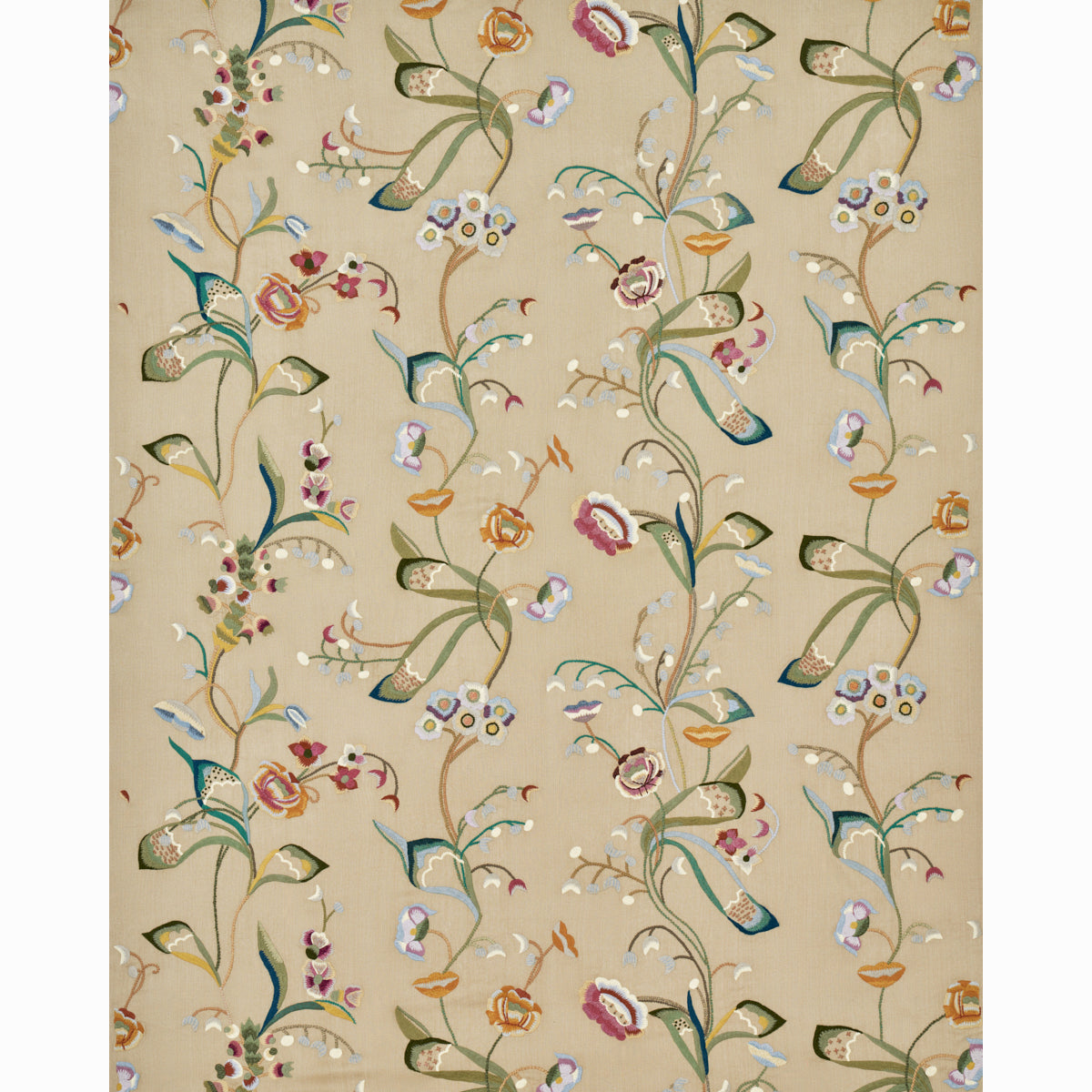 Schumacher Vanessa Embroidery Chamois/Multi Fabric - Eade's Wallpaper