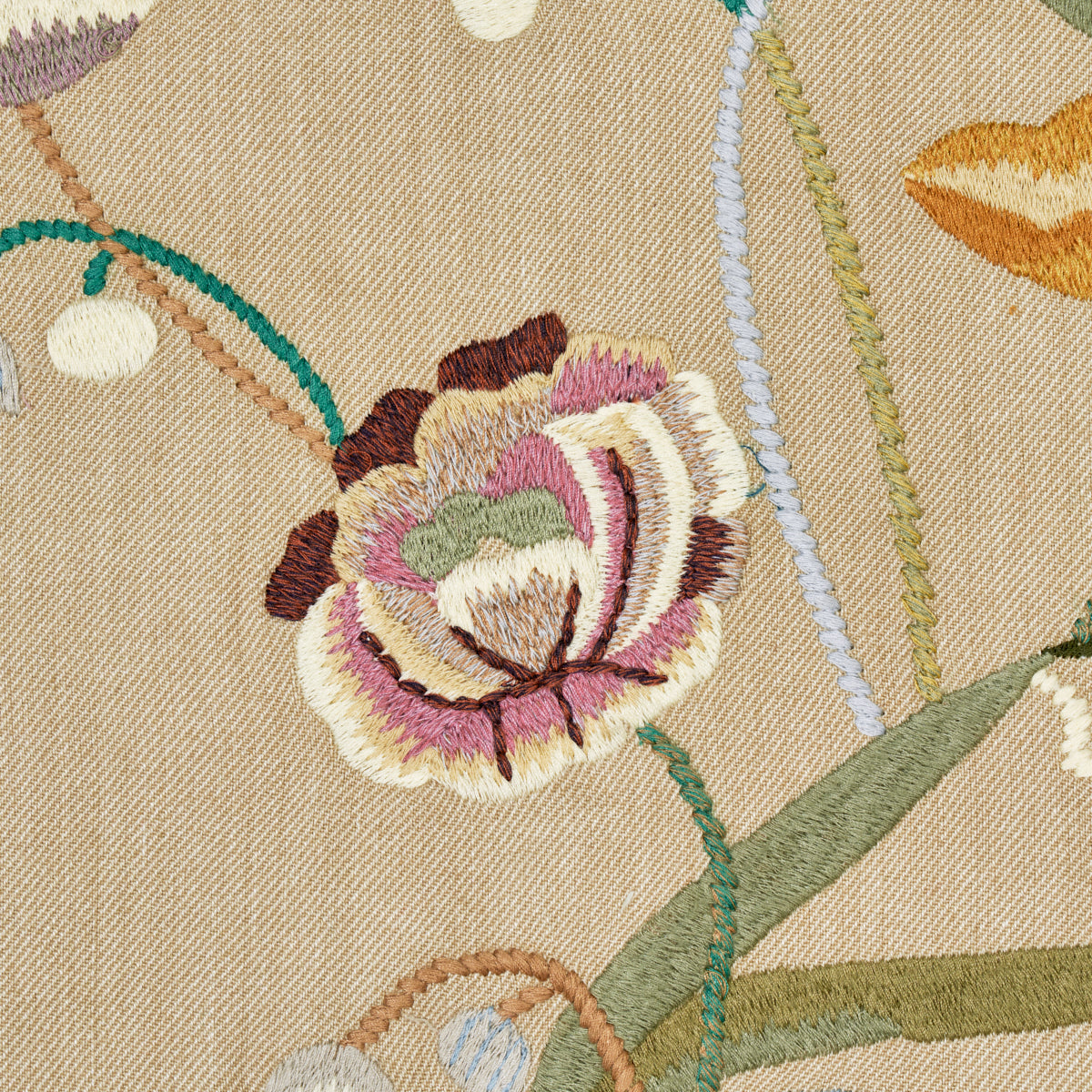 Schumacher Vanessa Embroidery Chamois/Multi Fabric - Eade's Wallpaper