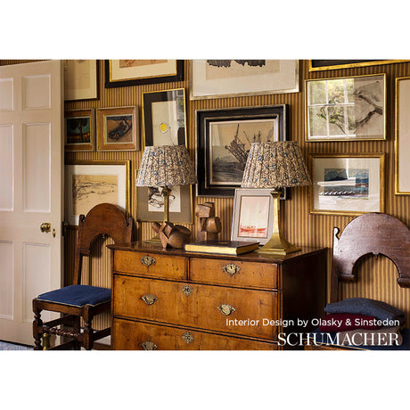 Schumacher Wainscott Linen Stripe Azure Fabric - Eade's Wallpaper
