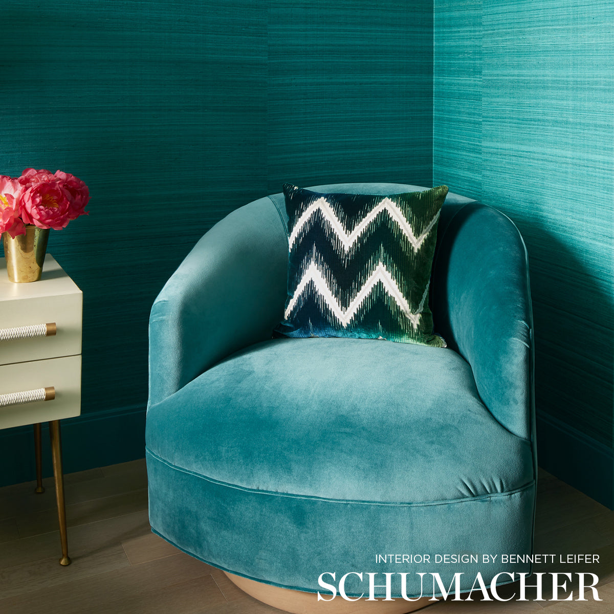 Schumacher Shock Wave Peacock Fabric - Eade's Wallpaper