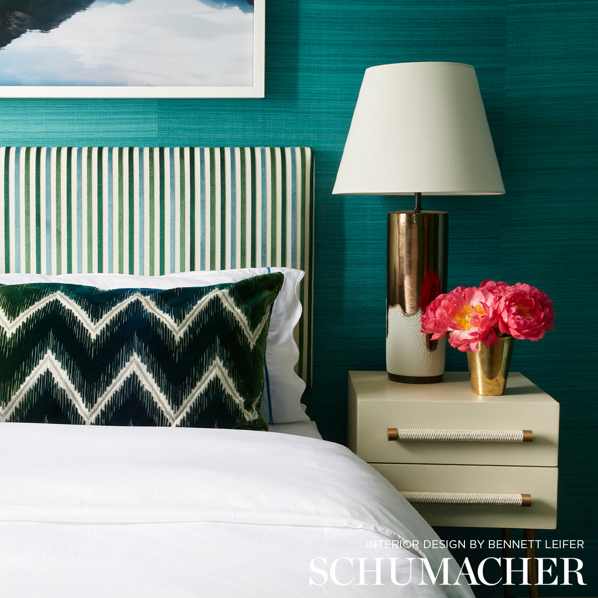 Schumacher Shock Wave Peacock Fabric - Eade's Wallpaper