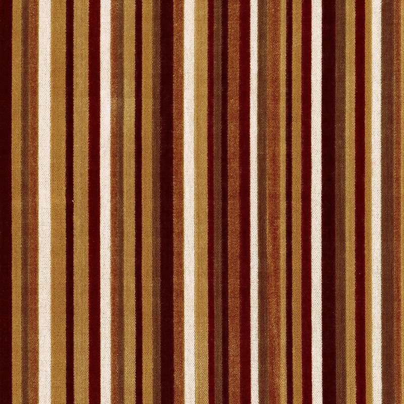 Schumacher Syncopated Velvet Stripe Bronze / Wine Fabric - Eade's Wallpaper
