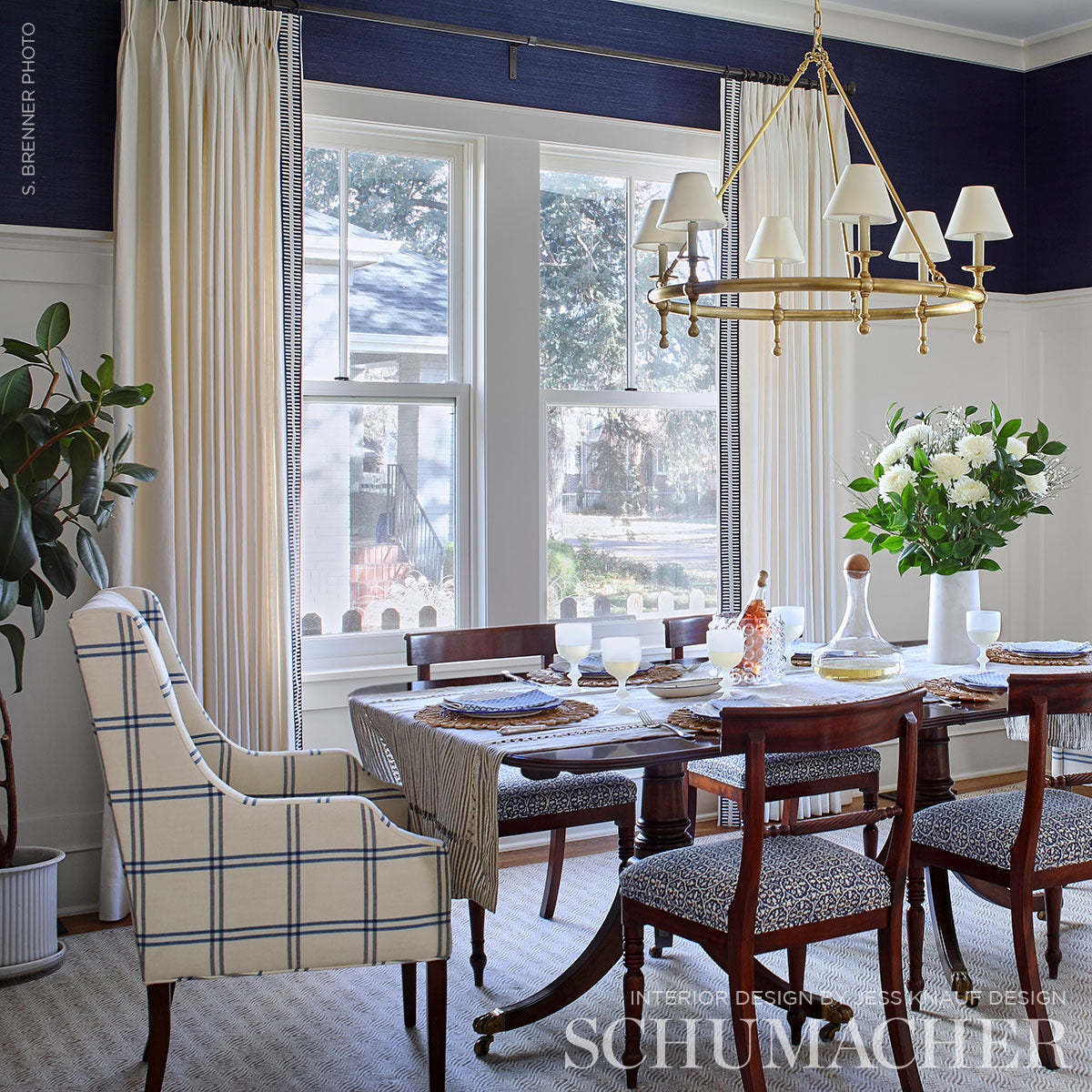 Schumacher Luberon Plaid Indigo Fabric - Eade's Wallpaper