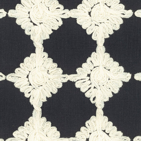 Schumacher Rosette Embroidery Charcoal Fabric - Eade's Wallpaper
