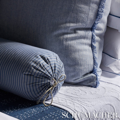Schumacher Wellfleet Ticking Stripe Pacific Fabric - Eade's Wallpaper