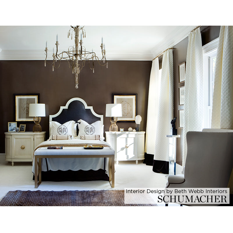 Schumacher Thayer Matelassé Linen Espresso Fabric - Eade's Wallpaper