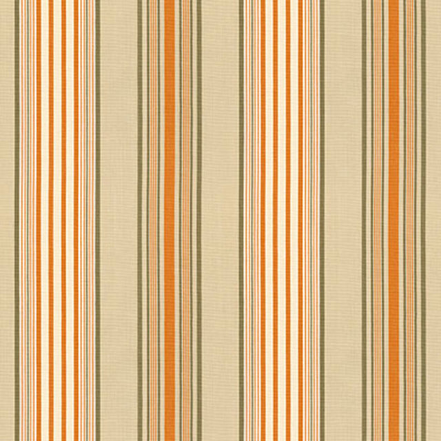 Schumacher Saratoga Cotton Stripe Beige / Mocha / Pumpkin Fabric - Eade's Wallpaper