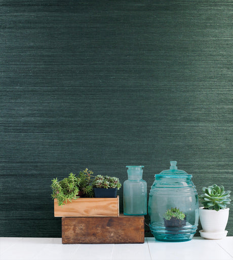 Kenneth James 63-54723 Kumiko Green Grasscloth Wallpaper