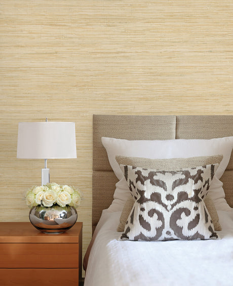 Kenneth James 63-54727 Qi Taupe Grasscloth Wallpaper