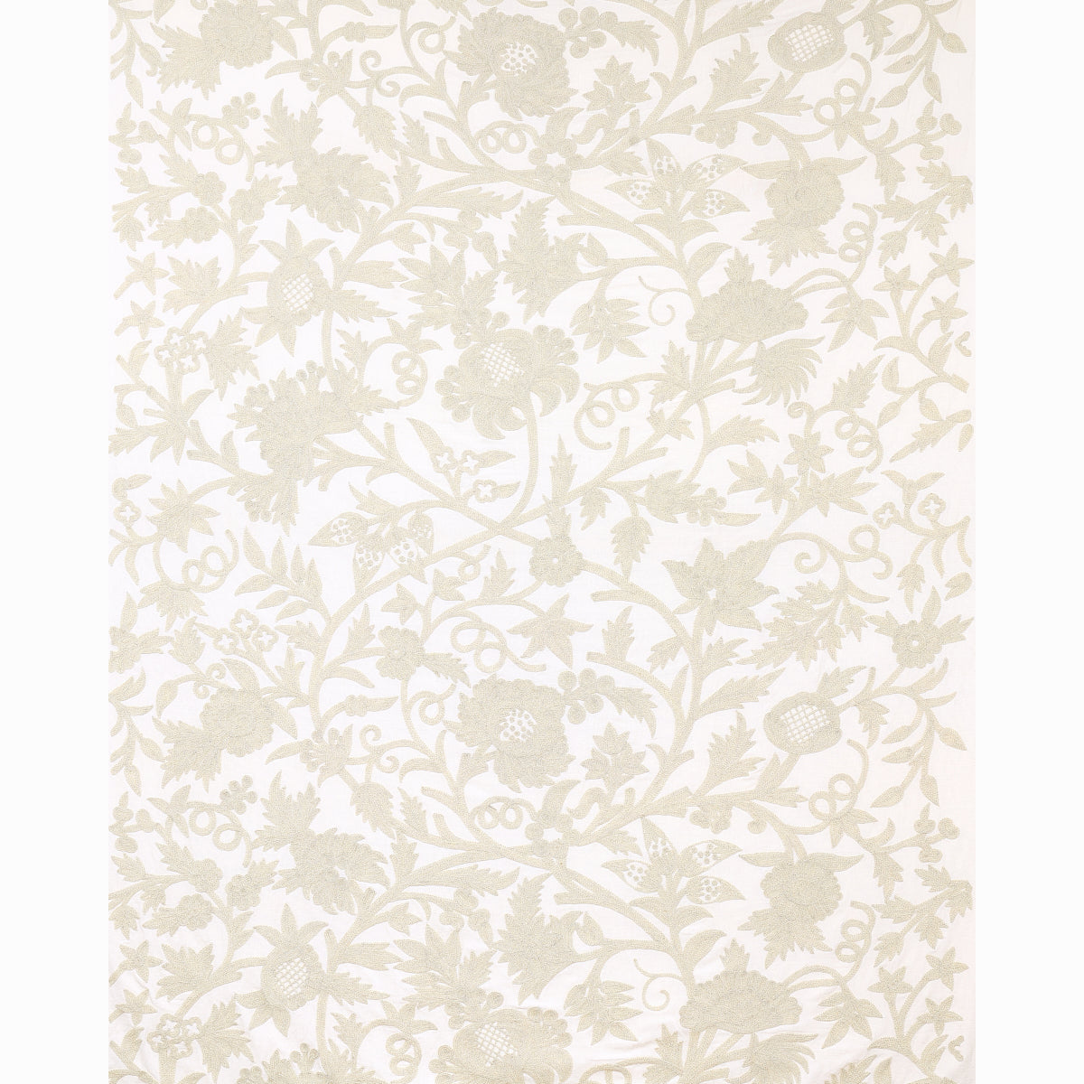 Schumacher Sissinghurst Crewel Ivory Fabric - Eade's Wallpaper