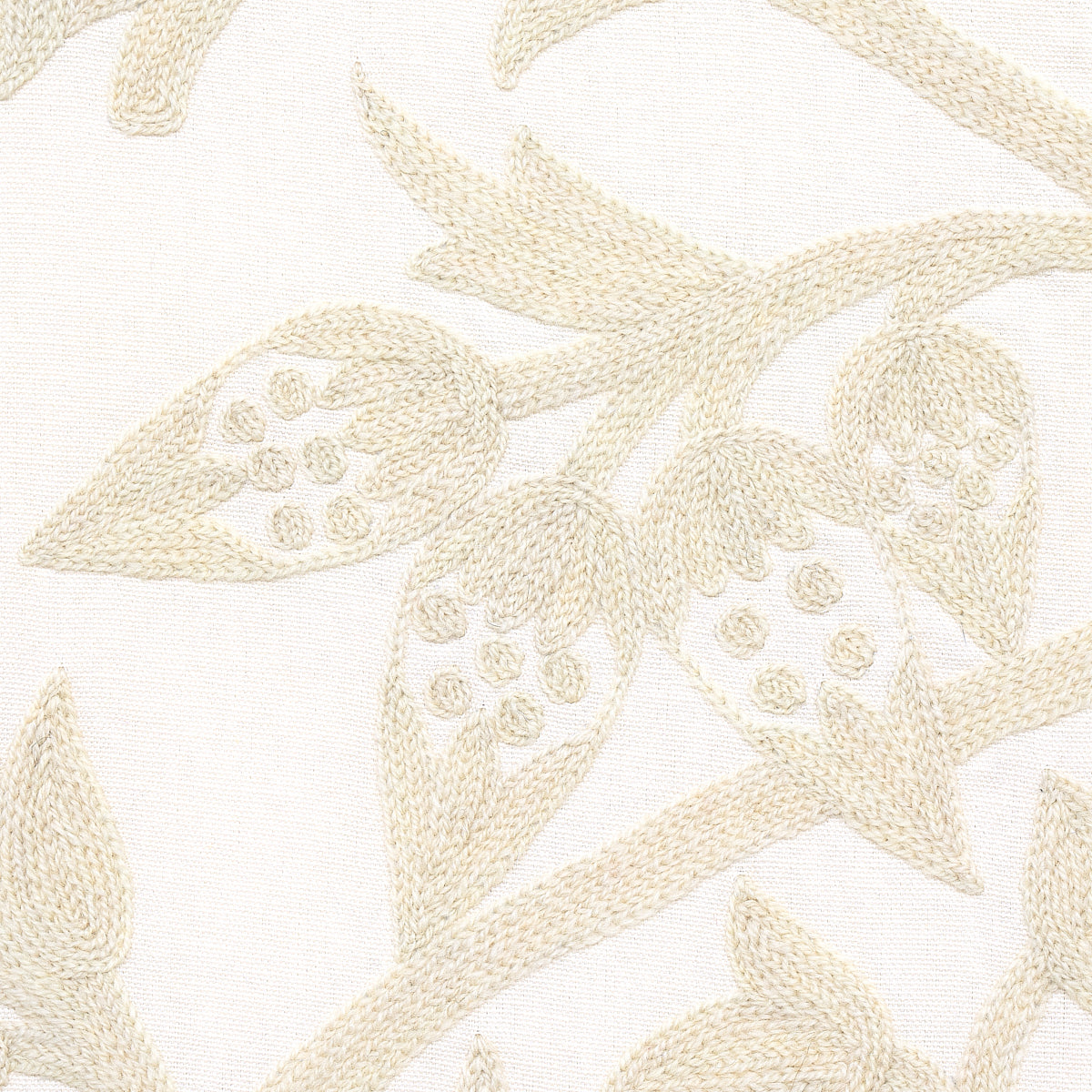 Schumacher Sissinghurst Crewel Ivory Fabric - Eade's Wallpaper