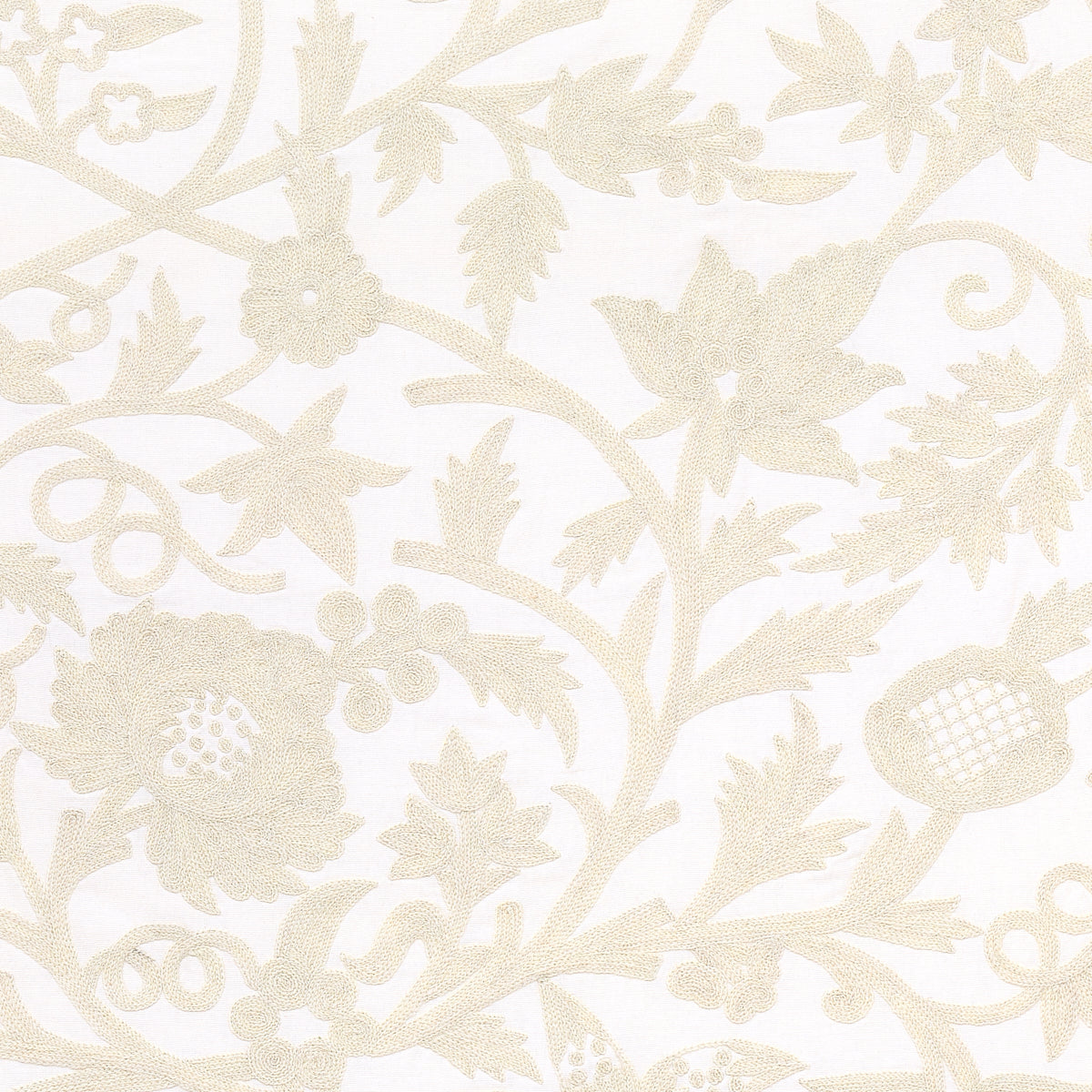 Schumacher Sissinghurst Crewel Ivory Fabric - Eade's Wallpaper