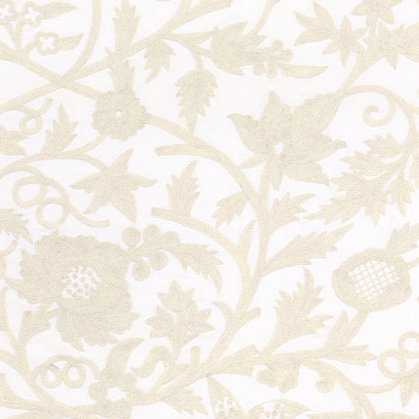 Schumacher Sissinghurst Crewel Ivory Fabric - Eade's Wallpaper