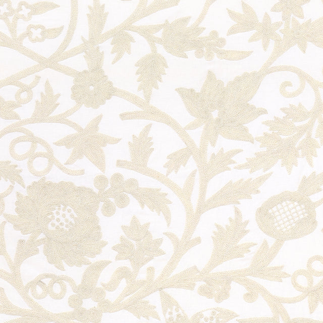 Schumacher Sissinghurst Crewel Ivory Fabric - Eade's Wallpaper