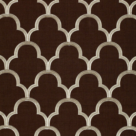Schumacher Scallop Embroidery Espresso Fabric - Eade's Wallpaper