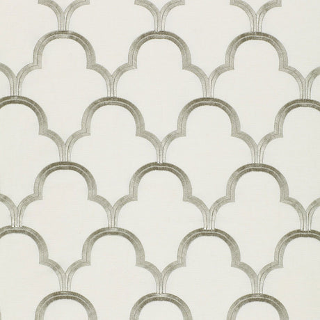 Schumacher Scallop Embroidery Platinum Fabric - Eade's Wallpaper