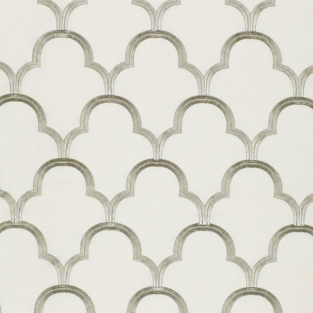 Schumacher Scallop Embroidery Platinum Fabric - Eade's Wallpaper