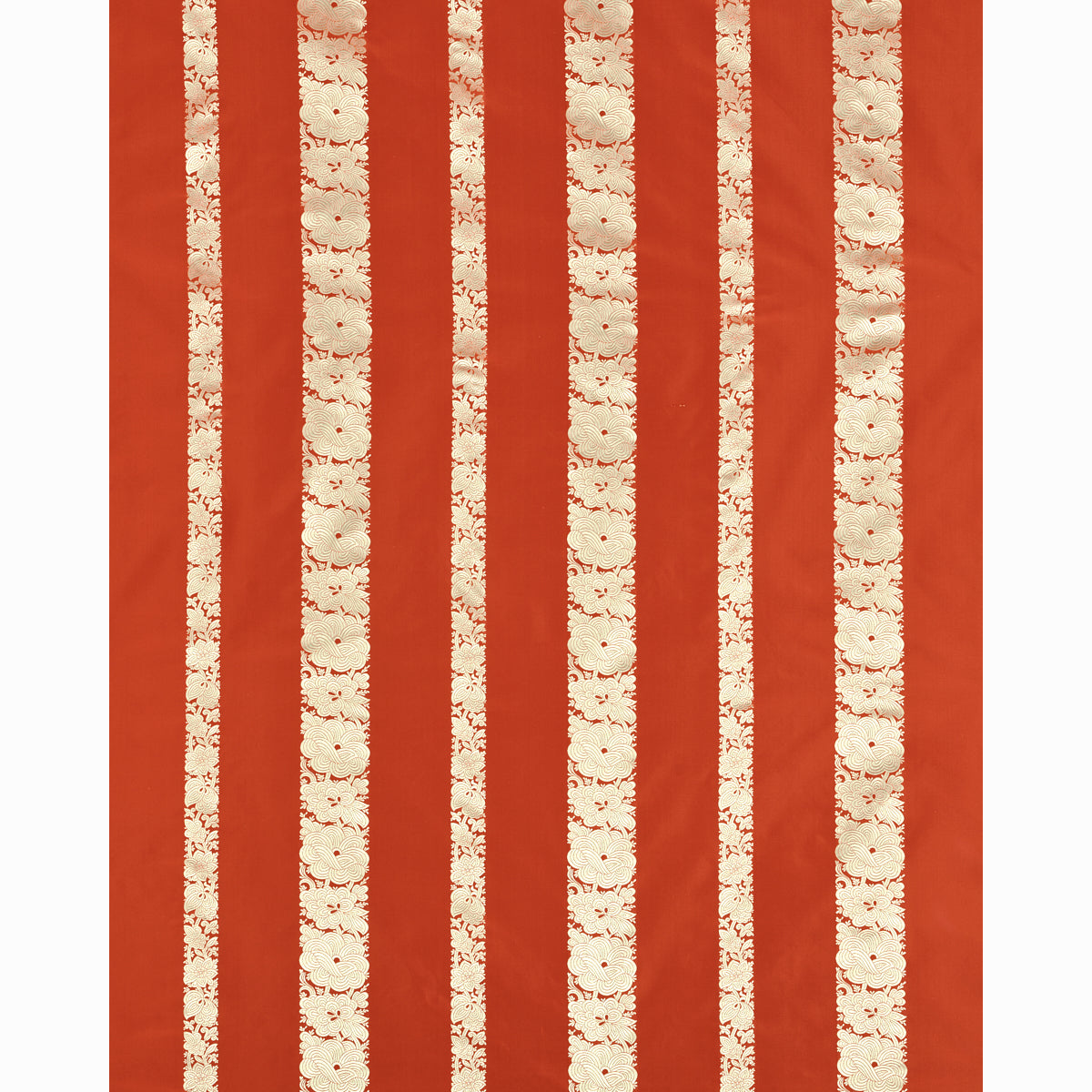 Schumacher Mandarin Silk Stripe Coral Fabric - Eade's Wallpaper