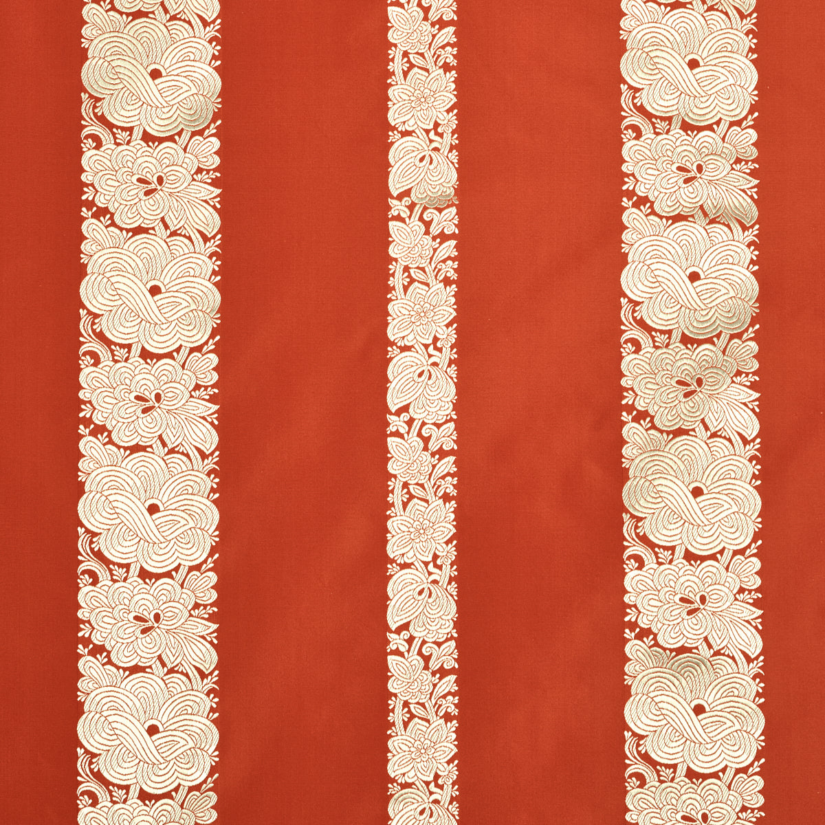 Schumacher Mandarin Silk Stripe Coral Fabric - Eade's Wallpaper