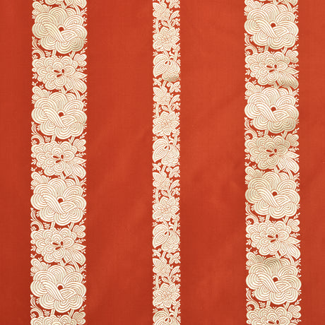 Schumacher Mandarin Silk Stripe Coral Fabric - Eade's Wallpaper