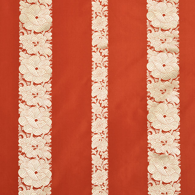 Schumacher Mandarin Silk Stripe Coral Fabric - Eade's Wallpaper