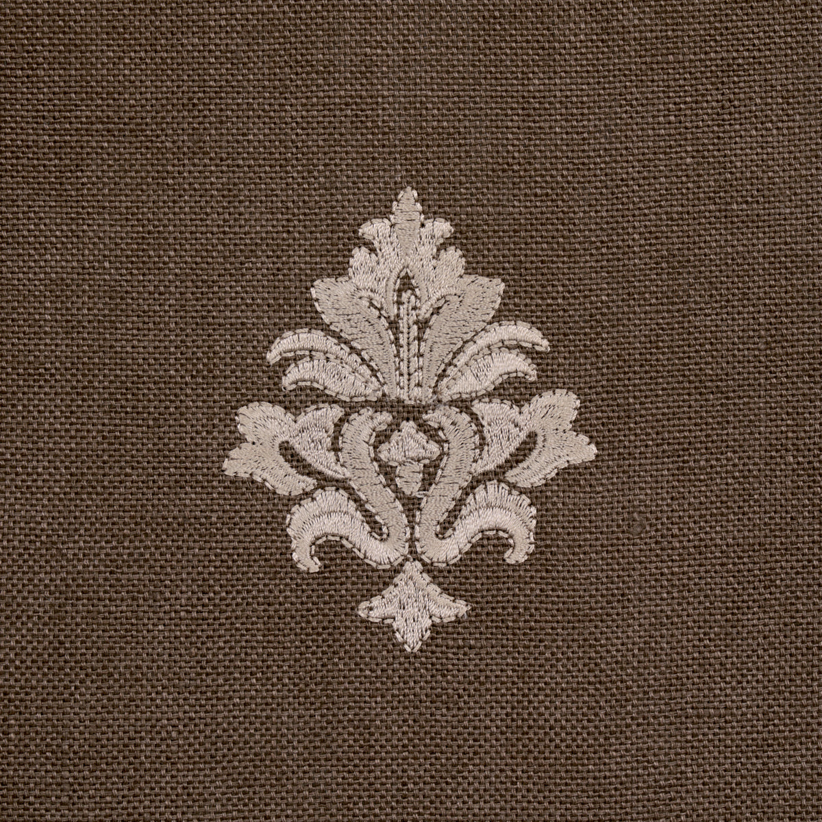 Schumacher Lorenzo Embroidery Coffee Bean Fabric - Eade's Wallpaper