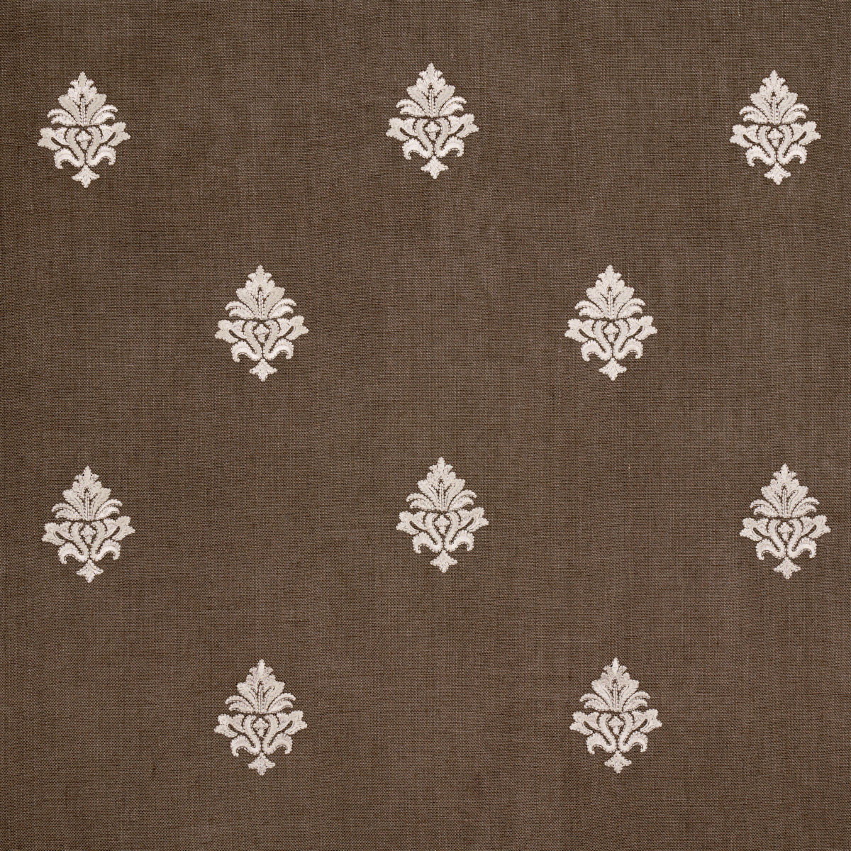 Schumacher Lorenzo Embroidery Coffee Bean Fabric - Eade's Wallpaper