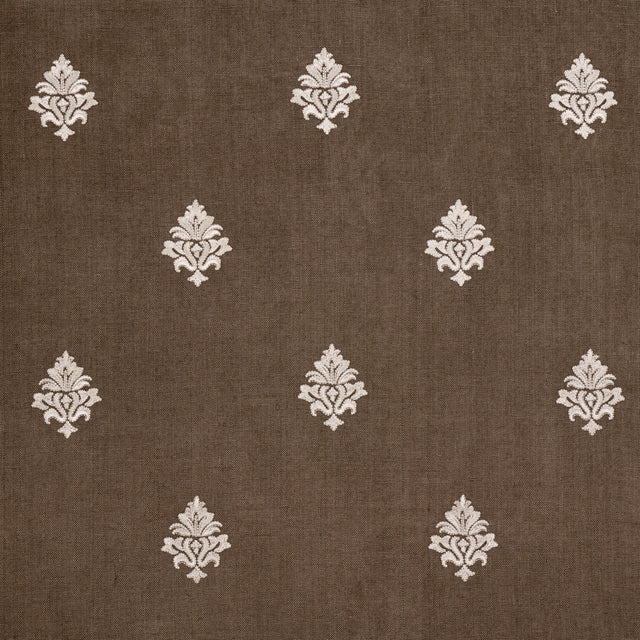 Schumacher Lorenzo Embroidery Coffee Bean Fabric - Eade's Wallpaper