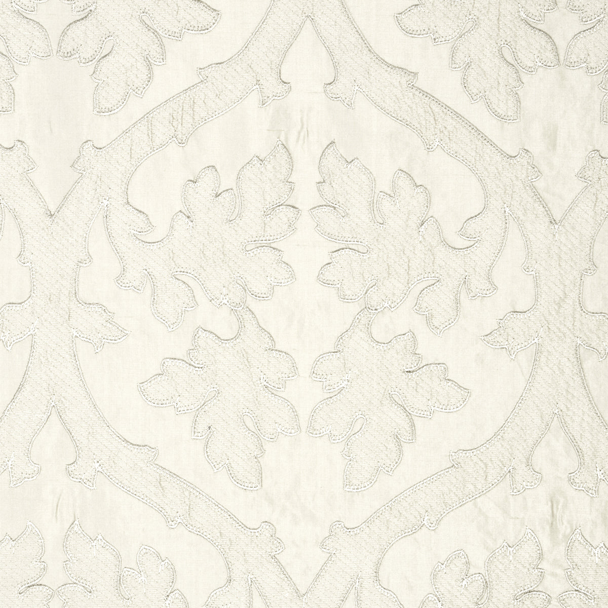 Schumacher Ravenna Embroidery Silver Fabric - Eade's Wallpaper