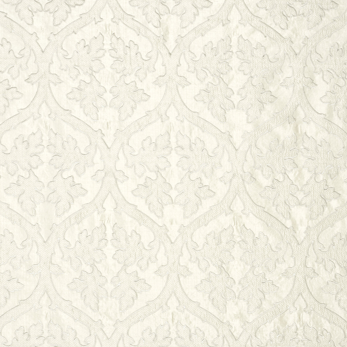 Schumacher Ravenna Embroidery Silver Fabric - Eade's Wallpaper