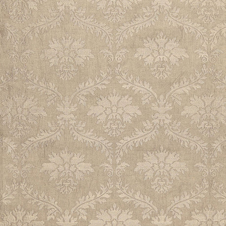 Schumacher Valbonne Linen Embroidery Greige Fabric - Eade's Wallpaper