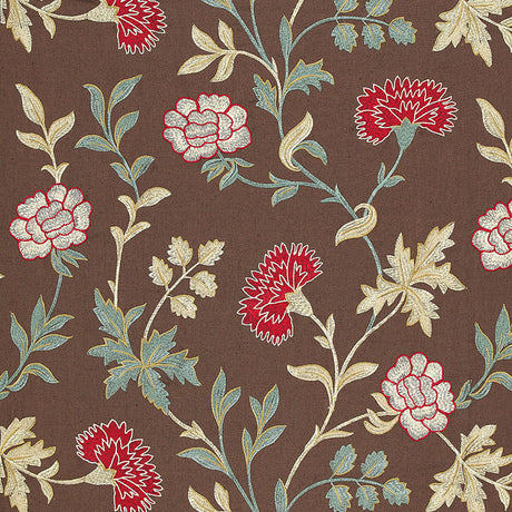 Schumacher Sheridan Embroidery Crimson Fabric - Eade's Wallpaper