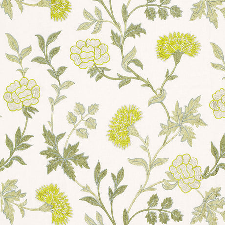 Schumacher Sheridan Embroidery Chartreuse Fabric - Eade's Wallpaper
