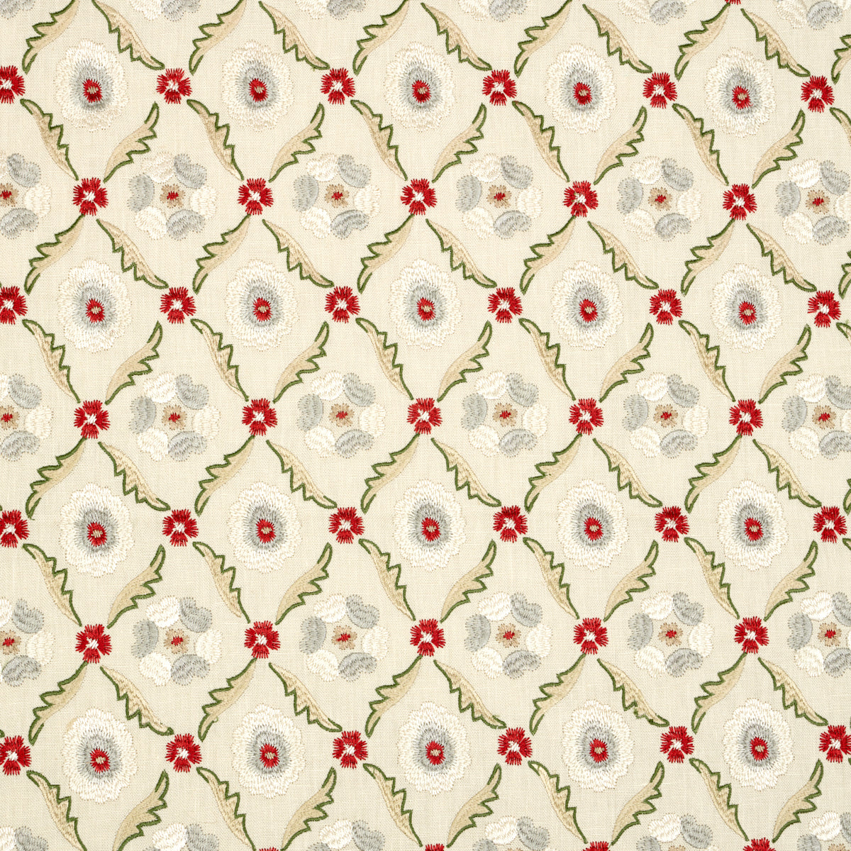 Schumacher Claremont Embroidery Crimson Fabric