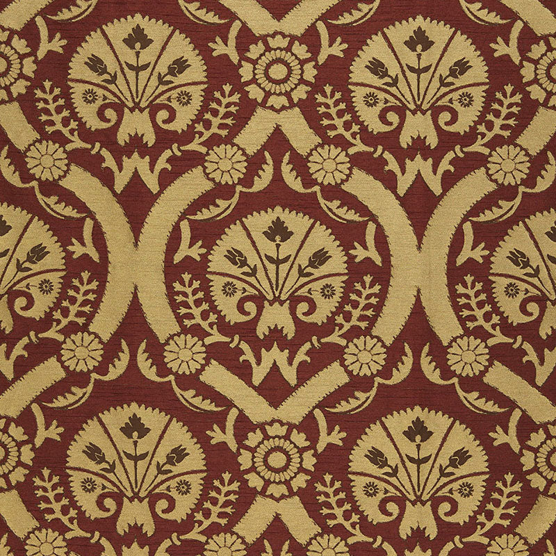 Schumacher Taza Damask Spice Fabric - Eade's Wallpaper