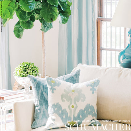 Schumacher Raja Embroidery Sky Fabric - Eade's Wallpaper