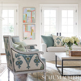 Schumacher Raja Embroidery Sky Fabric - Eade's Wallpaper