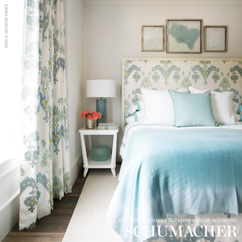 Schumacher Raja Embroidery Sky Fabric - Eade's Wallpaper