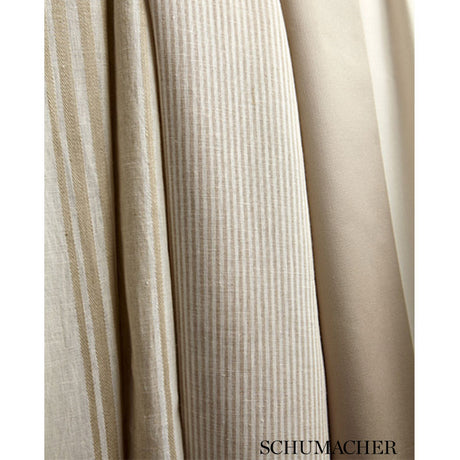 Schumacher Wesley Ticking Stripe Sand Fabric - Eade's Wallpaper