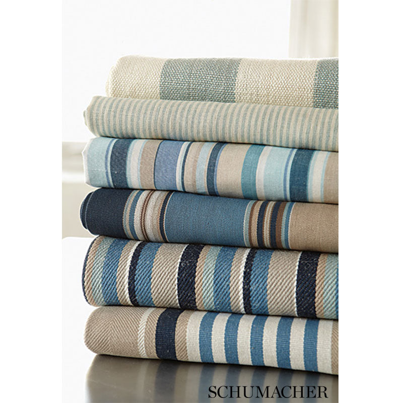 Schumacher 66011 MINZER COTTON STRIPE in INDIGO Fabric - SEA