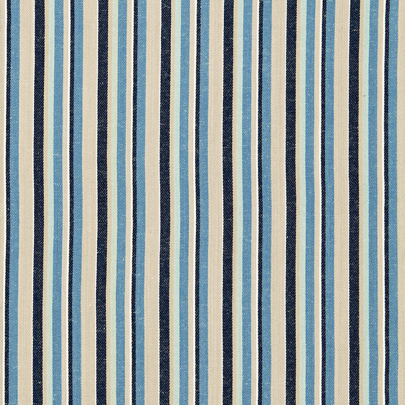 Schumacher Kiawah Stripe Indigo Fabric - Eade's Wallpaper