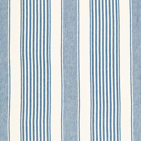 Schumacher Summerville Linen Stripe Ocean Fabric - Eade's Wallpaper