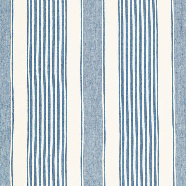 Schumacher Summerville Linen Stripe Ocean Fabric - Eade's Wallpaper