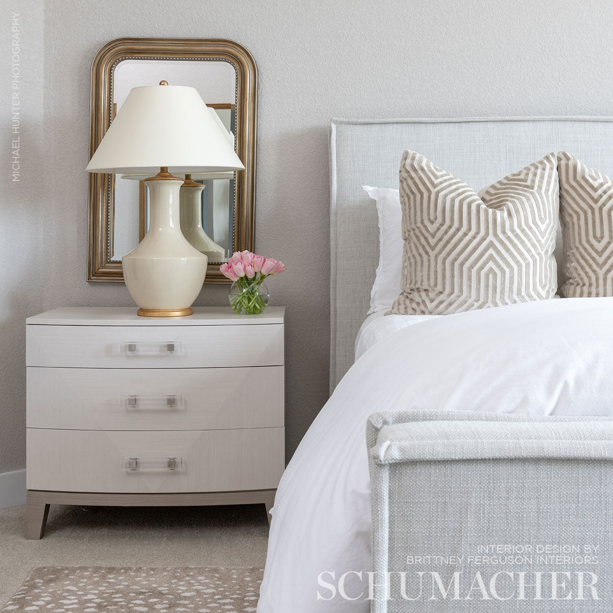 Schumacher Vanderbilt Velvet Dove Fabric - Eade's Wallpaper