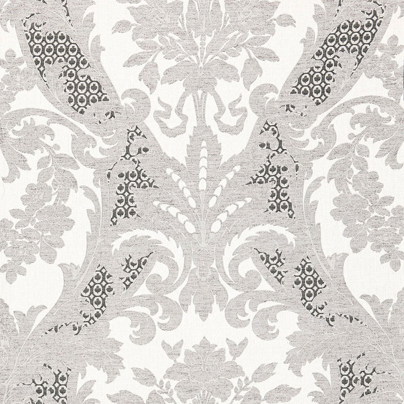 Schumacher Toscana Linen Damask Grisaille Fabric - Eade's Wallpaper