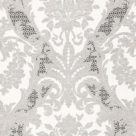 Schumacher Toscana Linen Damask Grisaille Fabric - Eade's Wallpaper